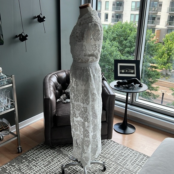 New Self-Portrait Grosgrain-trimmed Guipure Lace Midi Dress in White Size 4 US - Picture 5 of 8